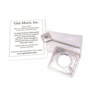 Gita Maria Artisan Glass Enamel On Silver Hair Pin Set Handmade Square Design